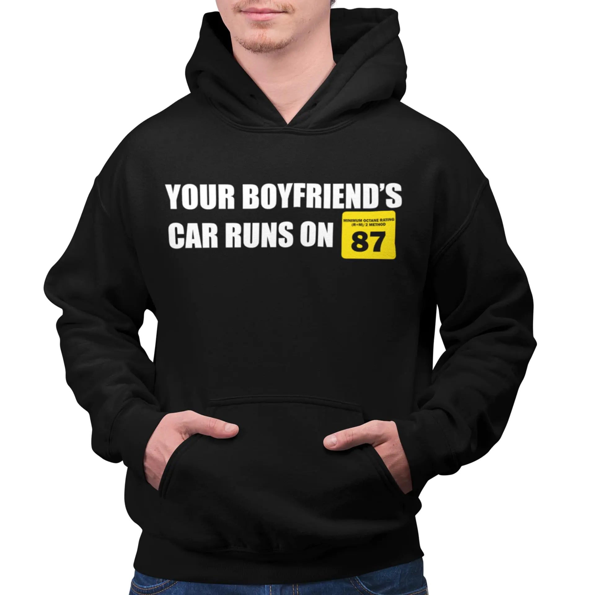 STYLN YOUR BOYFRIENDS CAR RUNS 87 Hoodie | Unisex Kapuzenpullover mit Auto-Rennsport-Motiv und lustigem Spruch (3X-Large) Schwarz