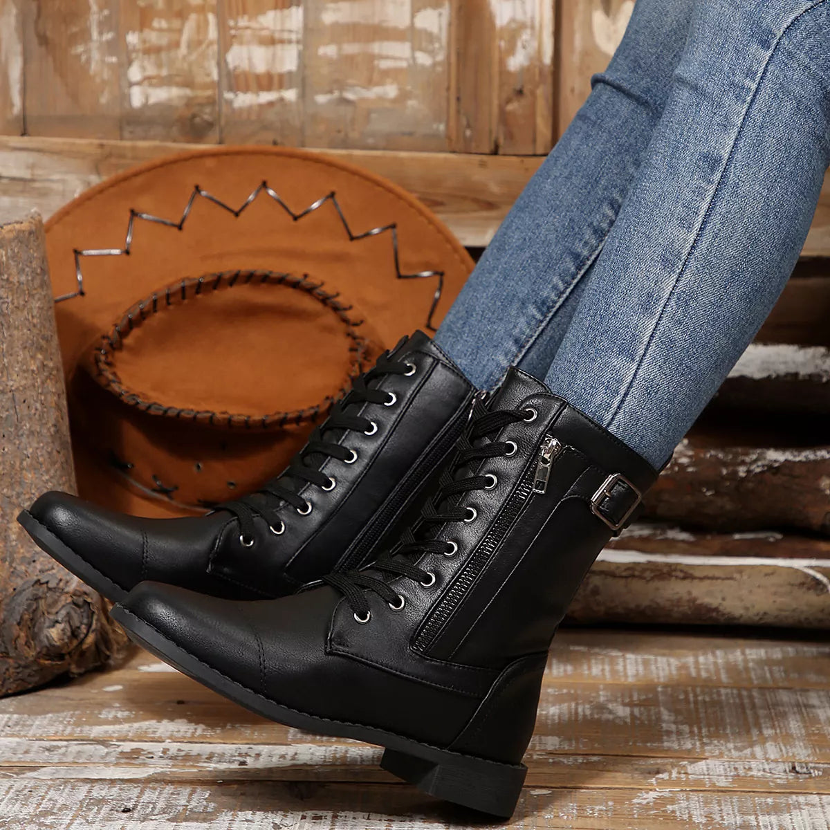 Bottes à talons carrés et bouts ronds