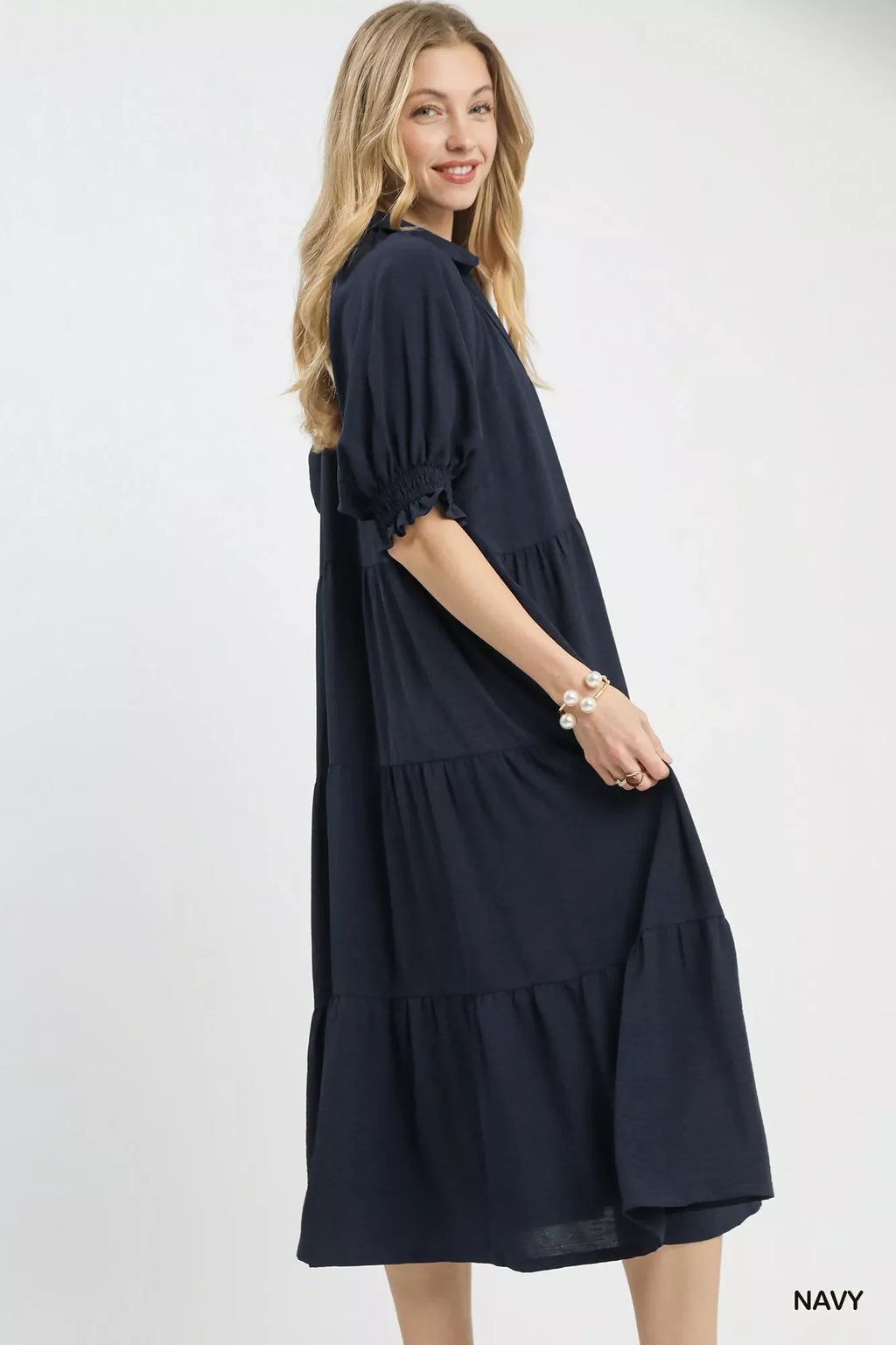Robe midi étagée unie Umgee