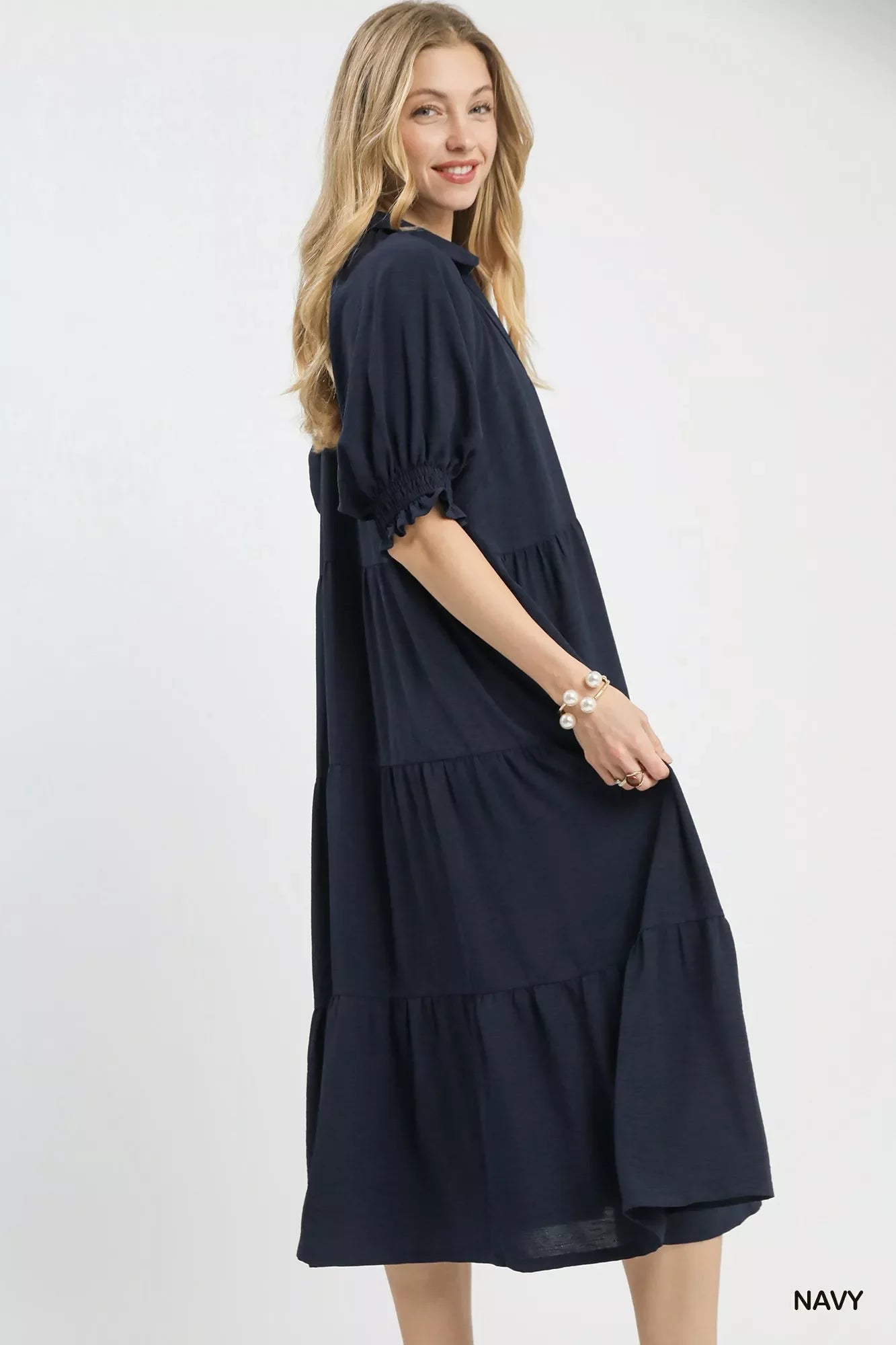 Robe midi étagée unie Umgee