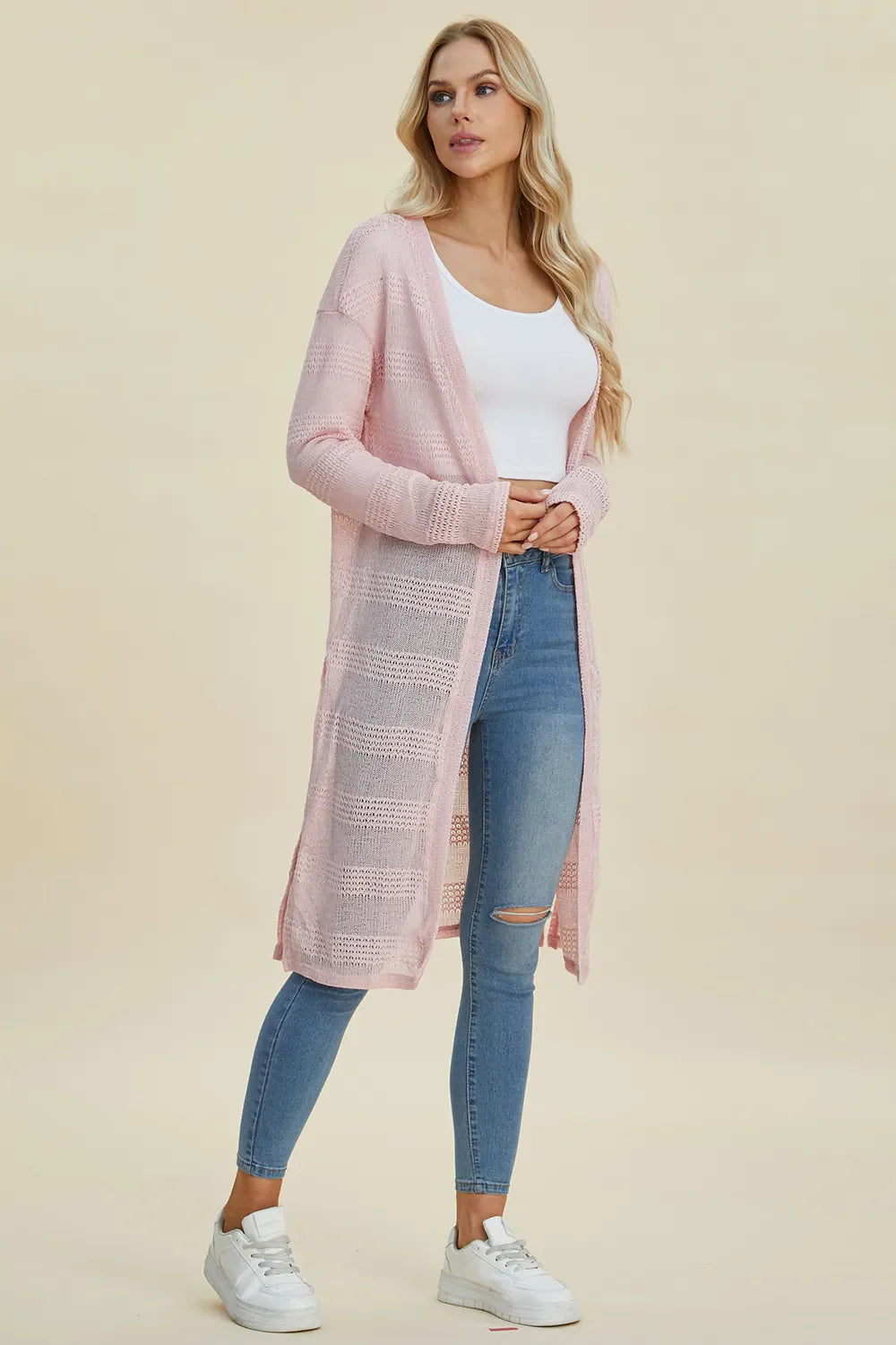 Cardigan long ouvert en maille Double Take