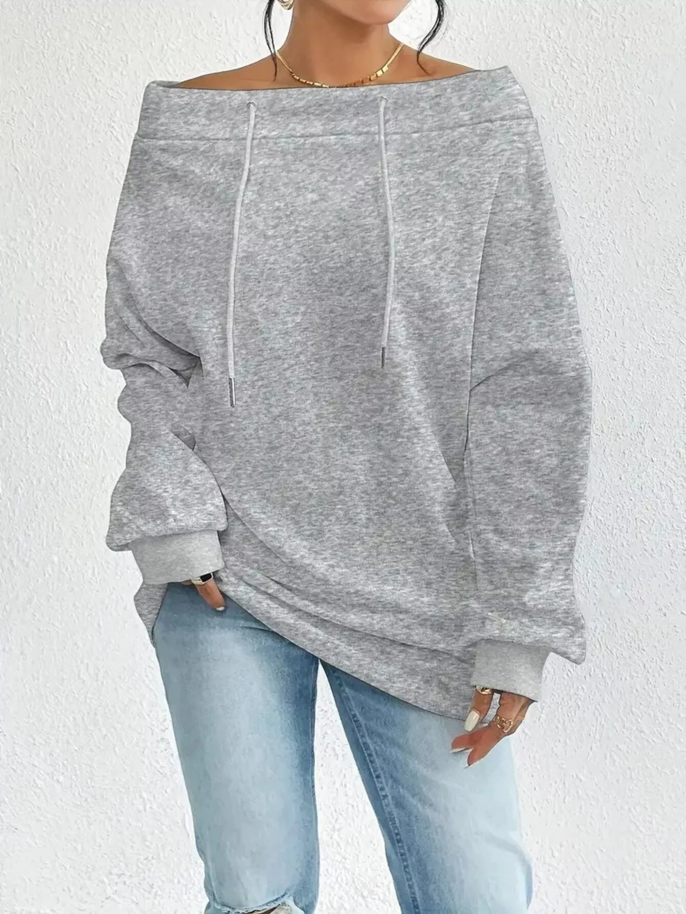 Off-Shoulder-Sweatshirt mit Tunnelzug