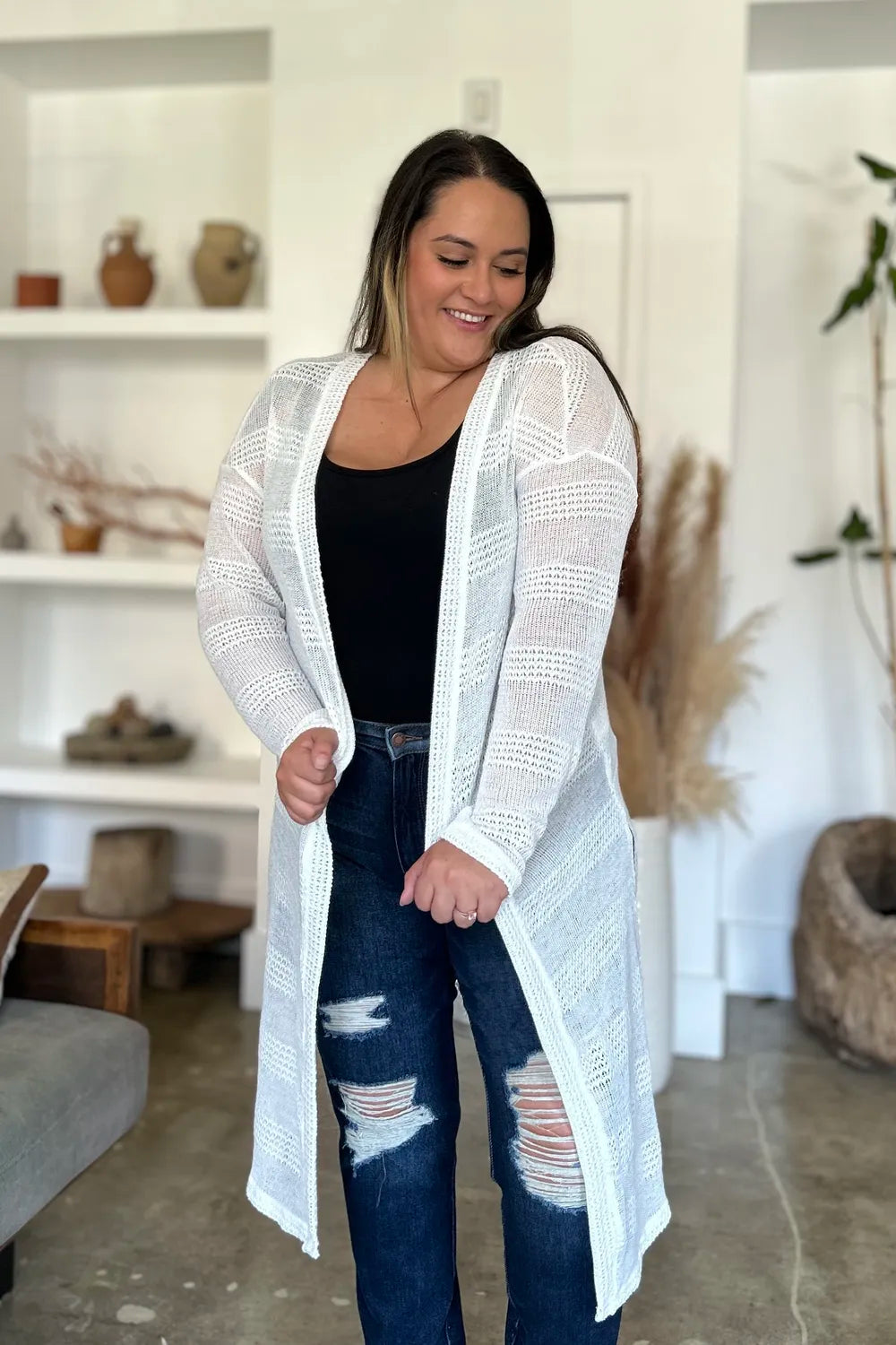 Cardigan long ouvert en maille Double Take