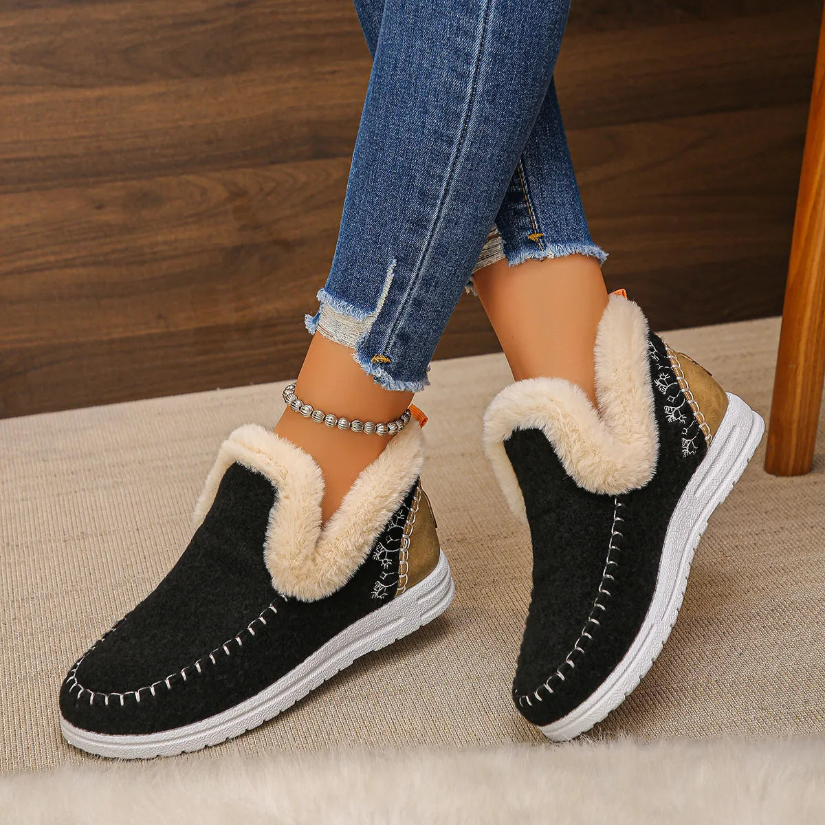 Bottines doublées polaire à bout rond