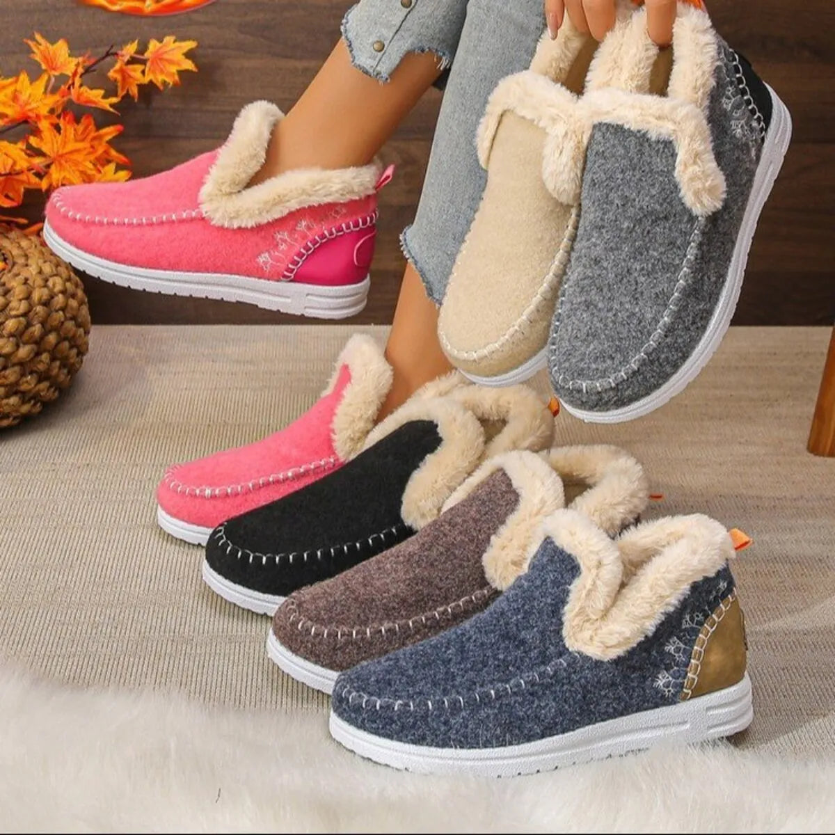 Bottines doublées polaire à bout rond