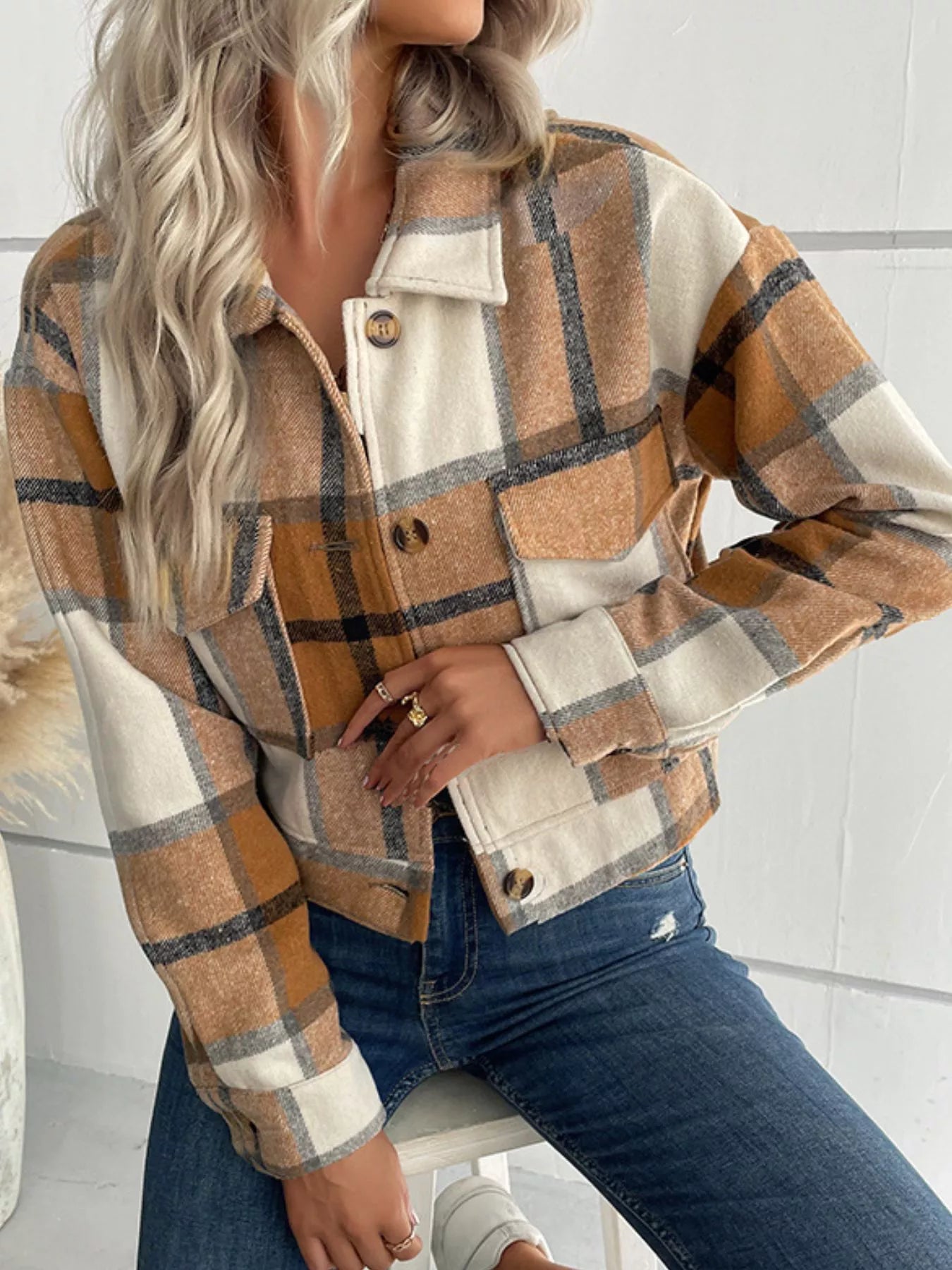 Karierte Cropped Hemdjacke