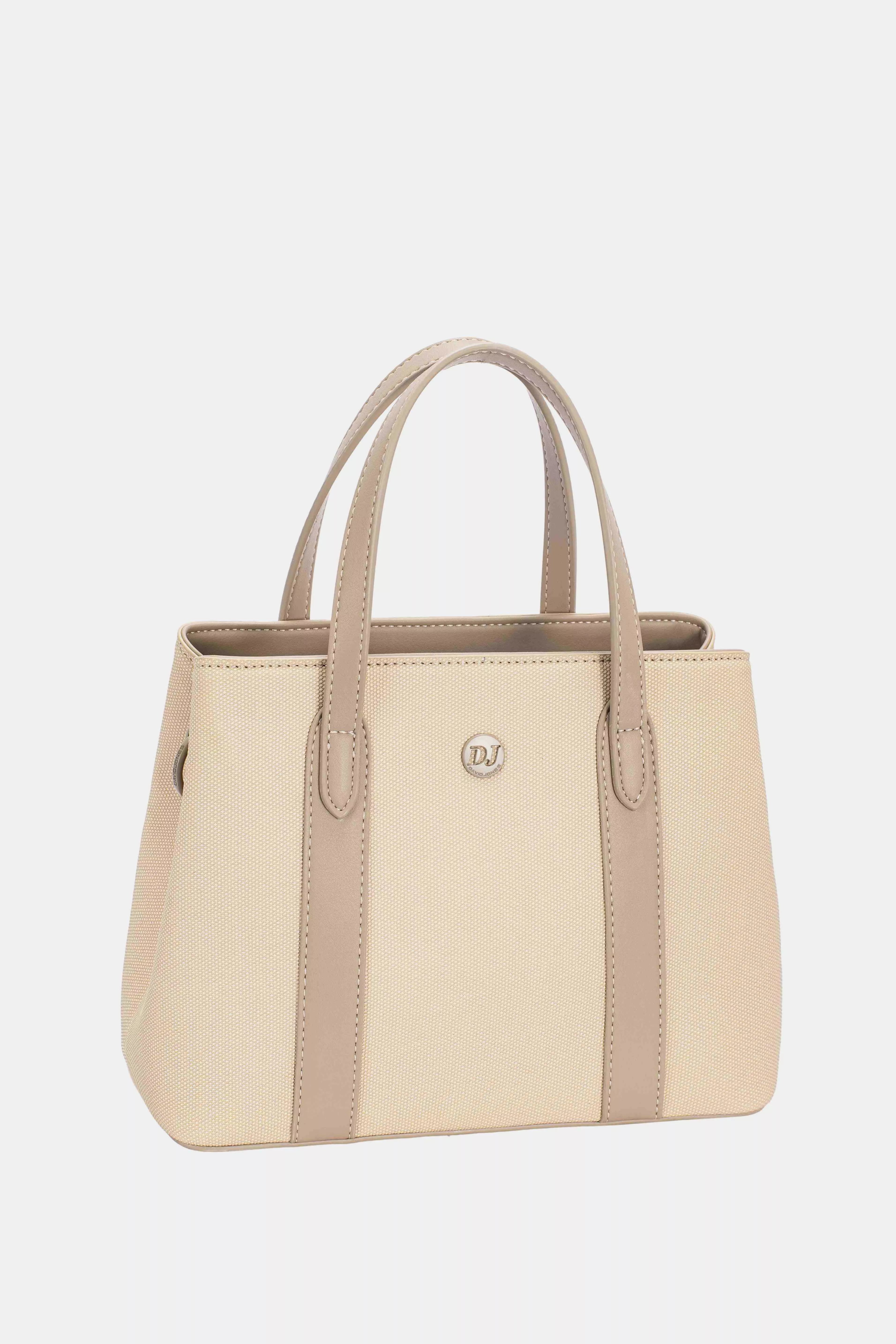 David Jones Canvas-Handtasche mit Lederbesatz