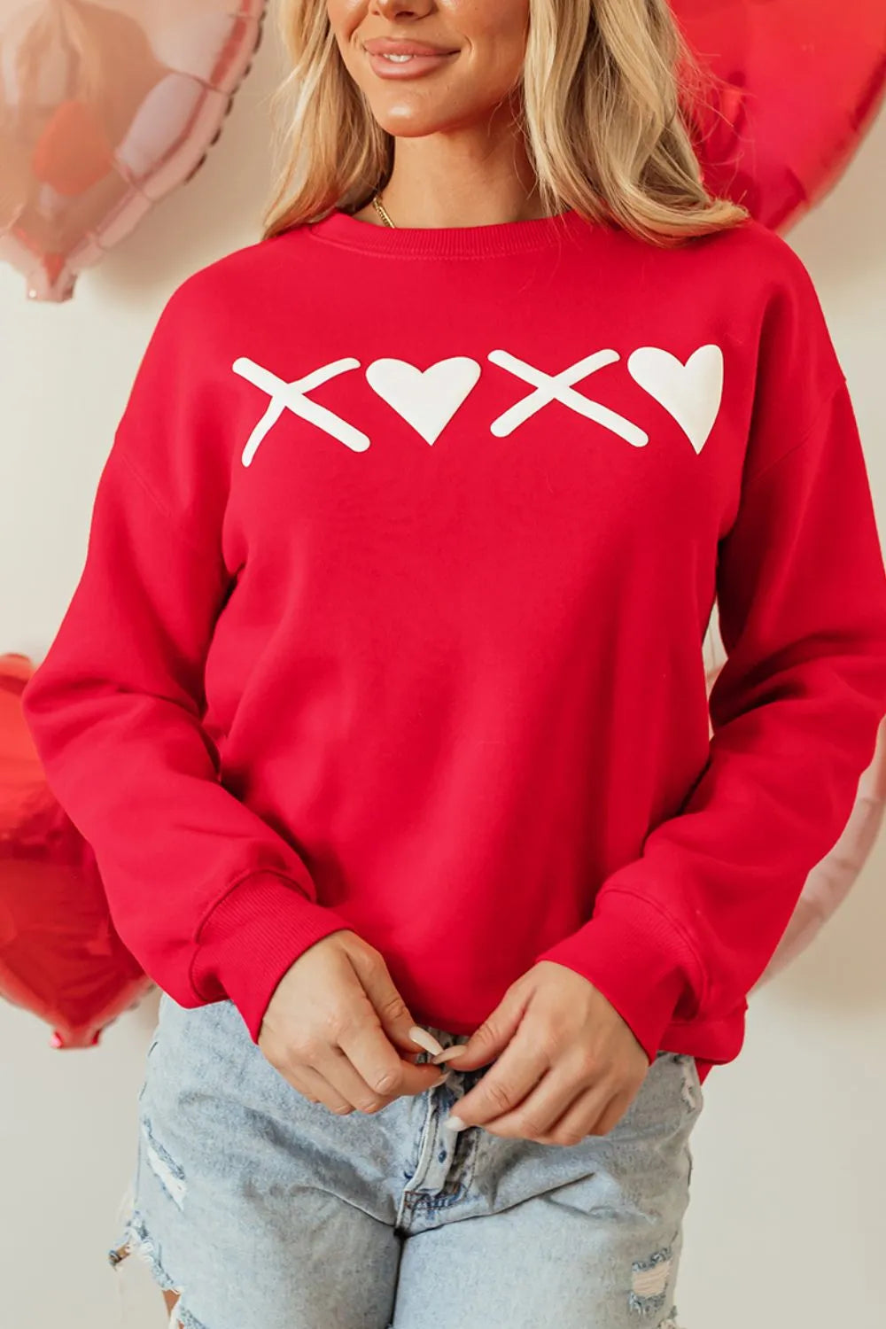 Valentinstag XOXO Rundhals-Sweatshirt mit überschnittenen Schultern