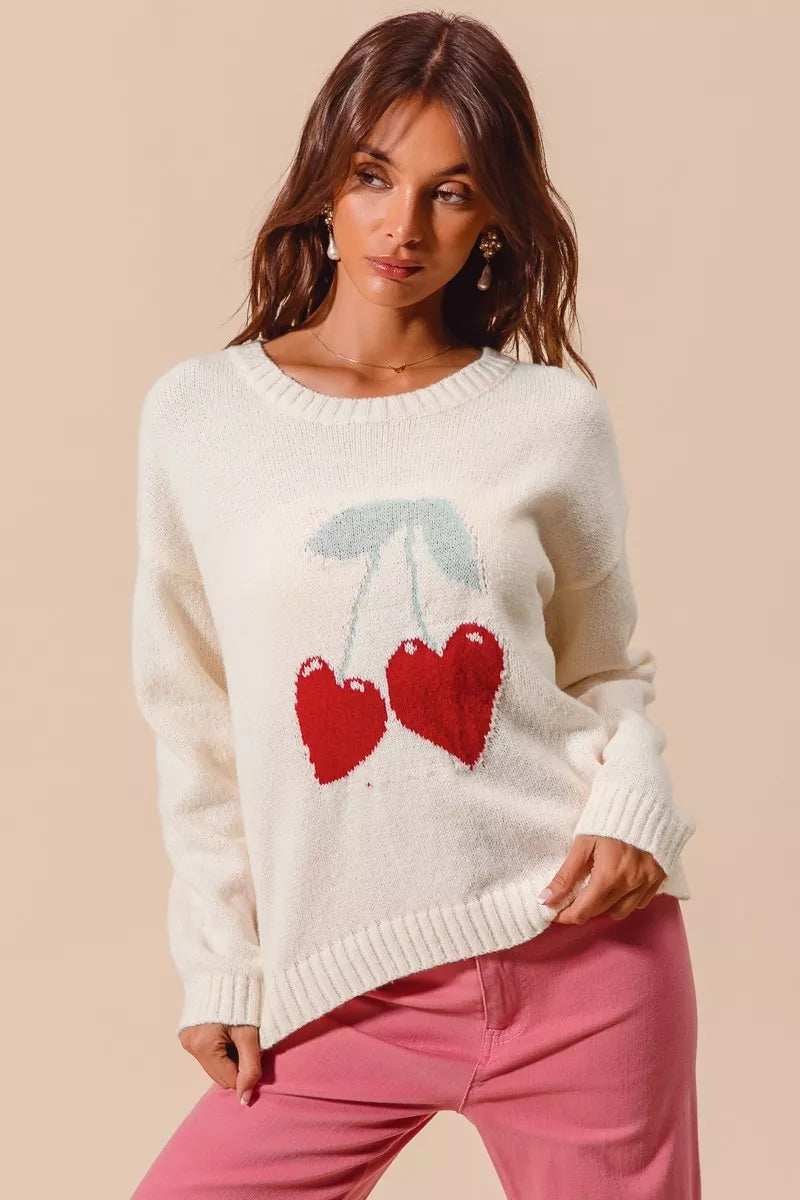 SO ME Heart Cherry Strickpullover mit Herzen