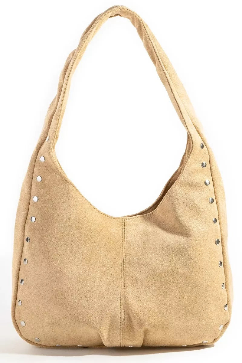 Fame Hobo-Bag aus Wildlederimitat mit Nietenbesatz
