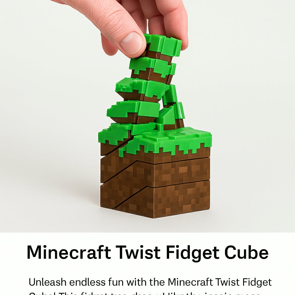 Cube anti-stress Minecraft Twist – Jouet de bureau transformable en bloc d'herbe