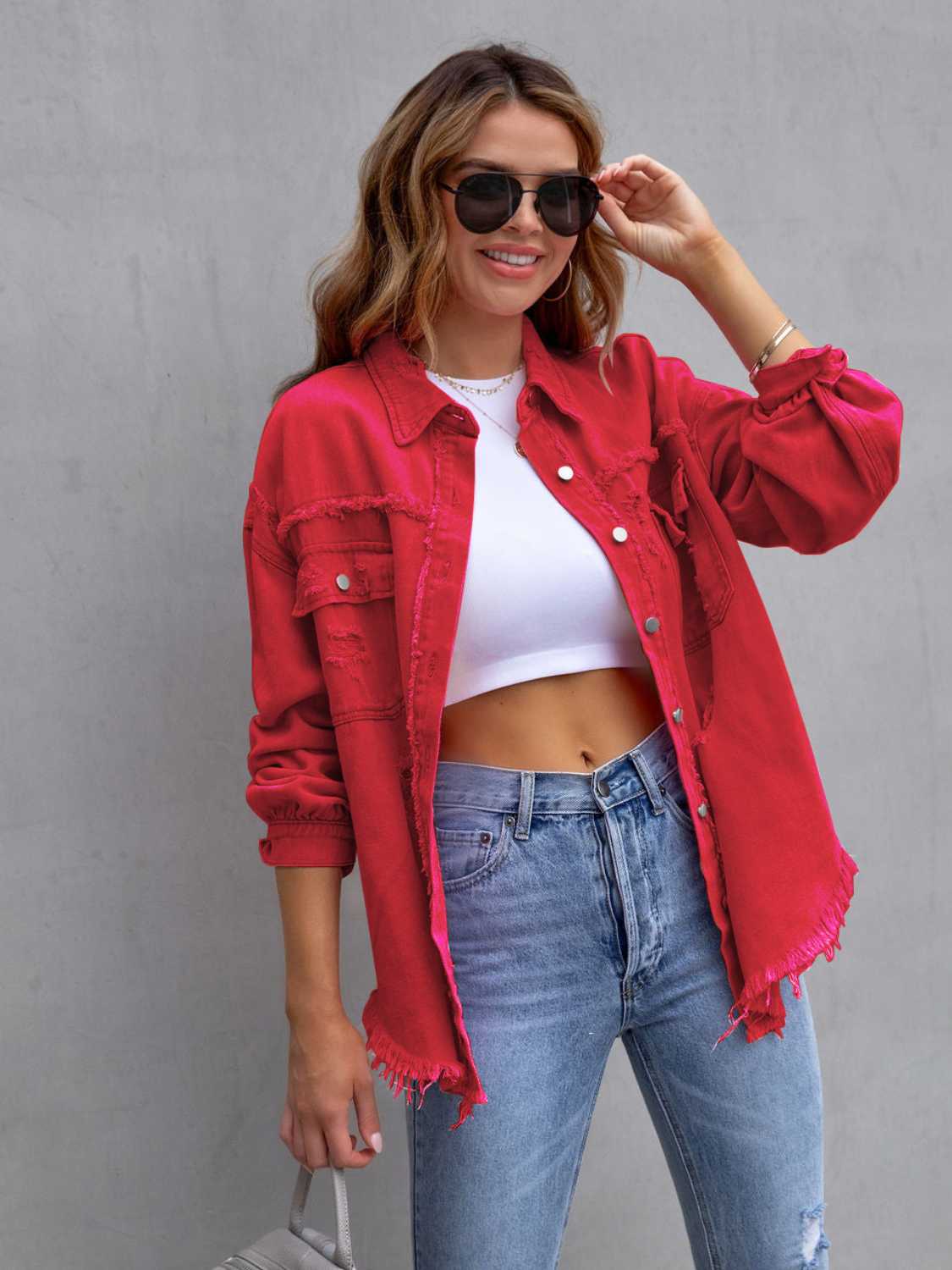 Destroyed Denimjacke mit überschnittenen Schultern