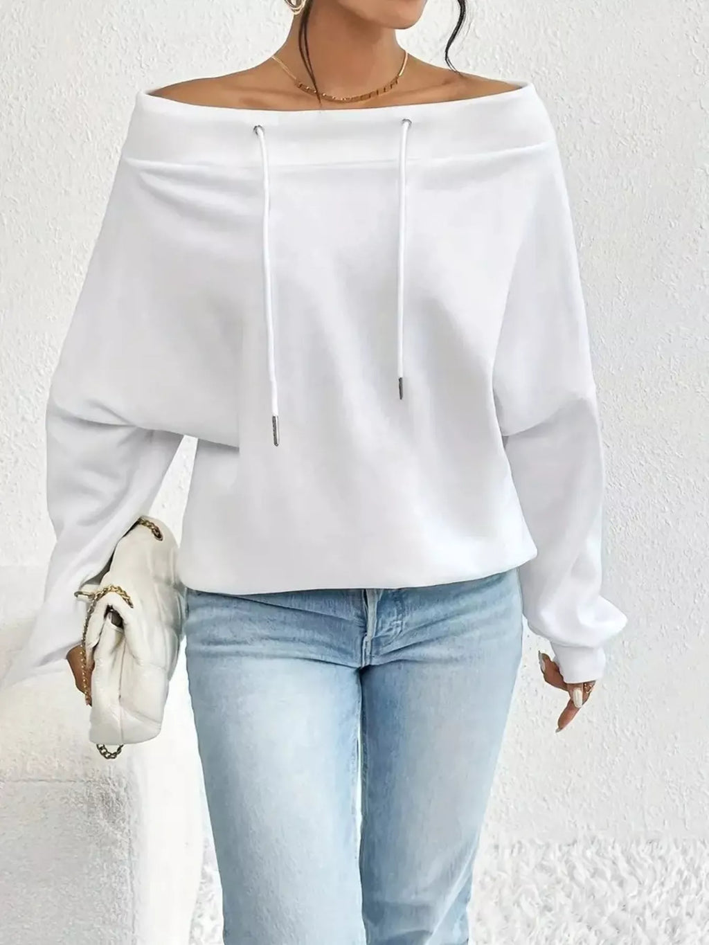 Off-Shoulder-Sweatshirt mit Tunnelzug