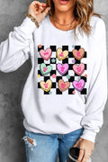 Sweat-shirt à manches longues et motif cœur à carreaux pour la Saint-Valentin