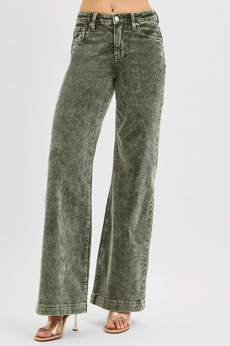 RISEN High-Rise-Cordhose mit weitem Bein in Übergröße