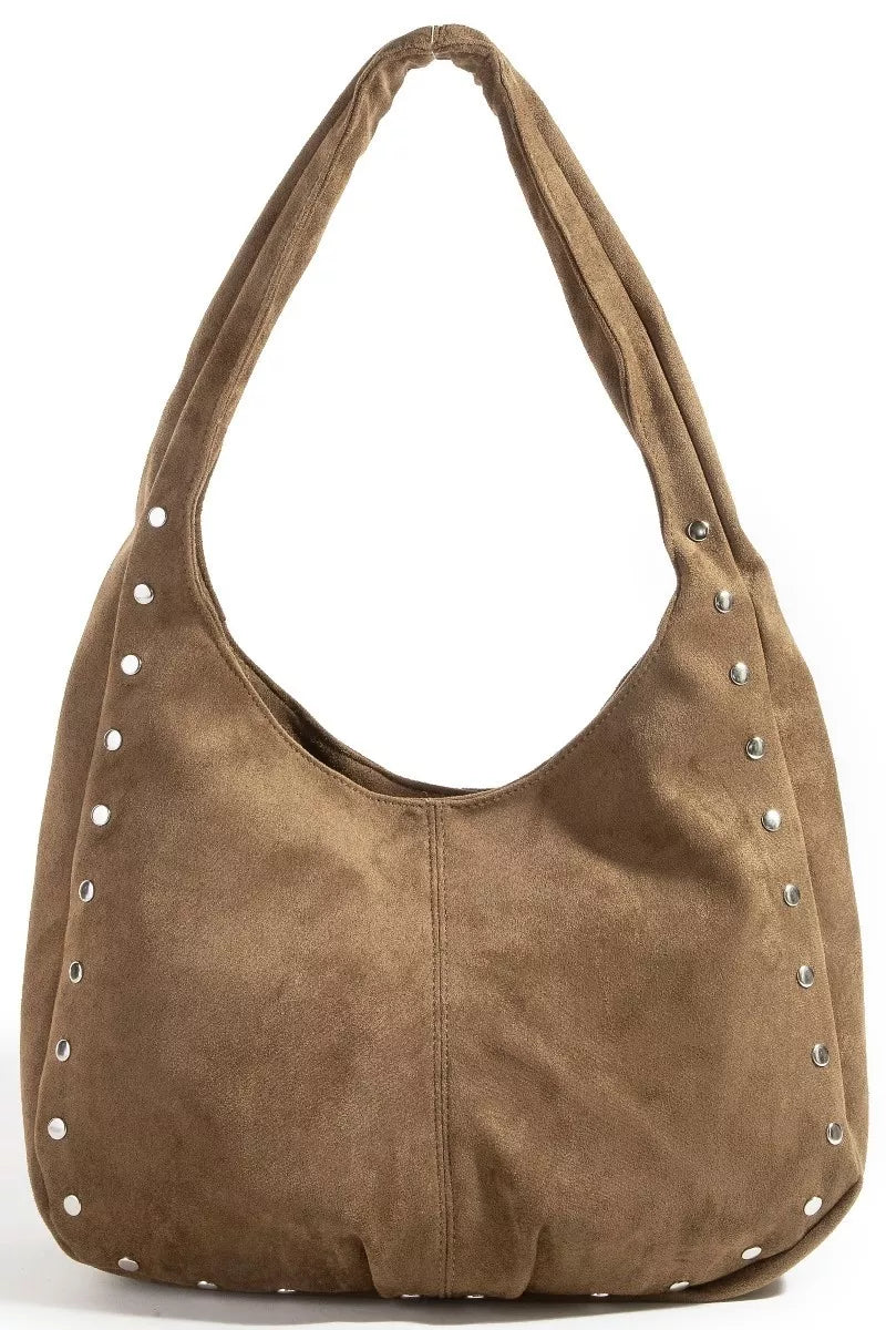Fame Hobo-Bag aus Wildlederimitat mit Nietenbesatz