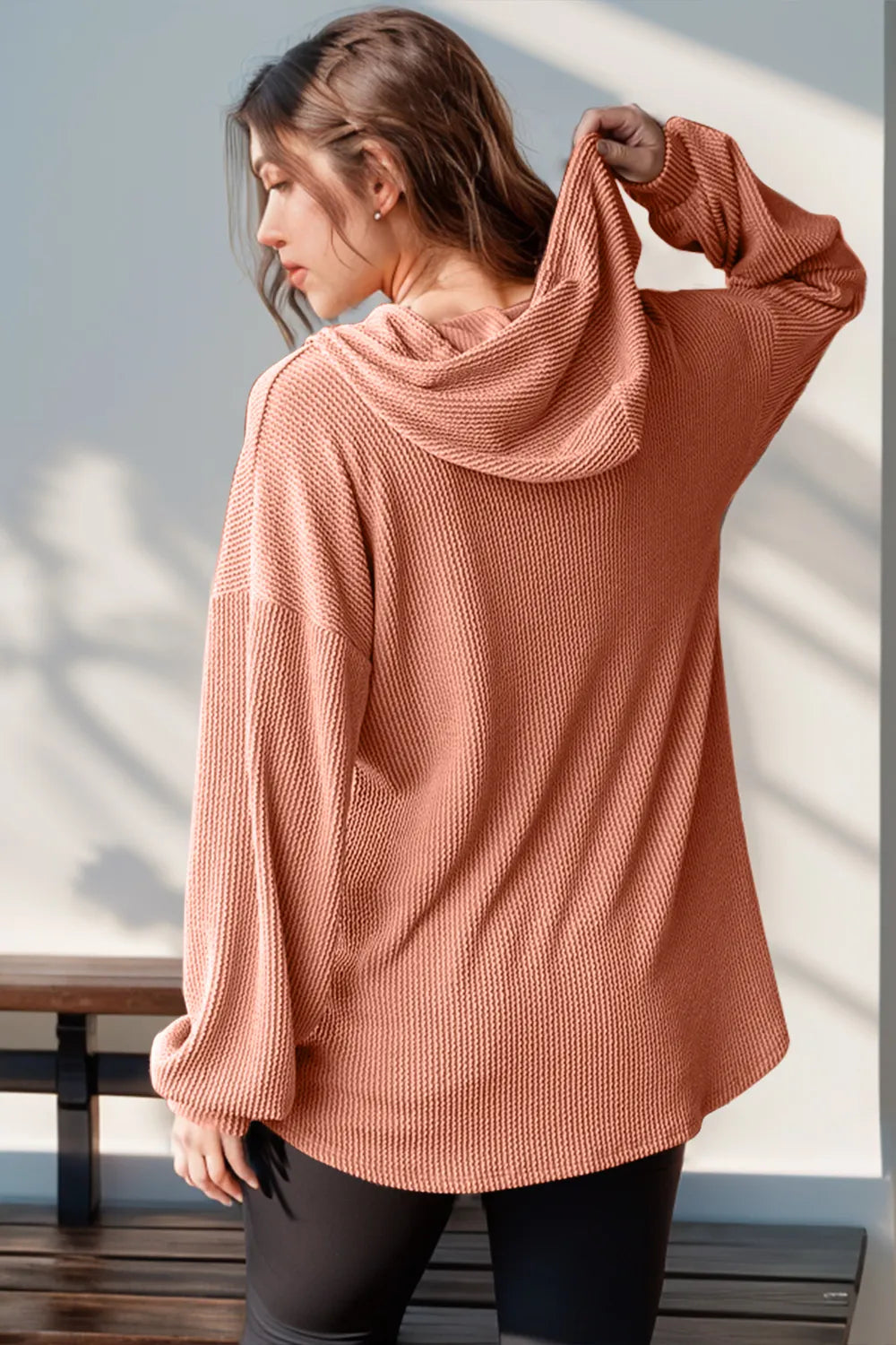 Caftan Double Take à capuche et à manches longues, demi-boutons, pleine taille