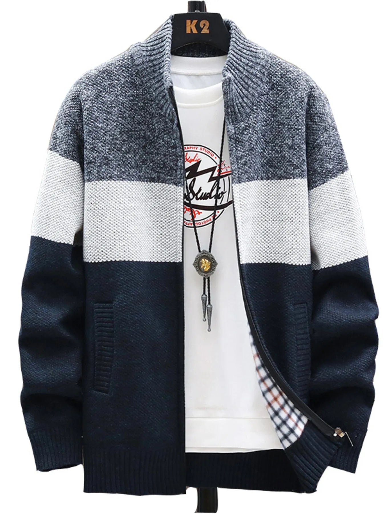 Cardigan zippé color block grande taille homme