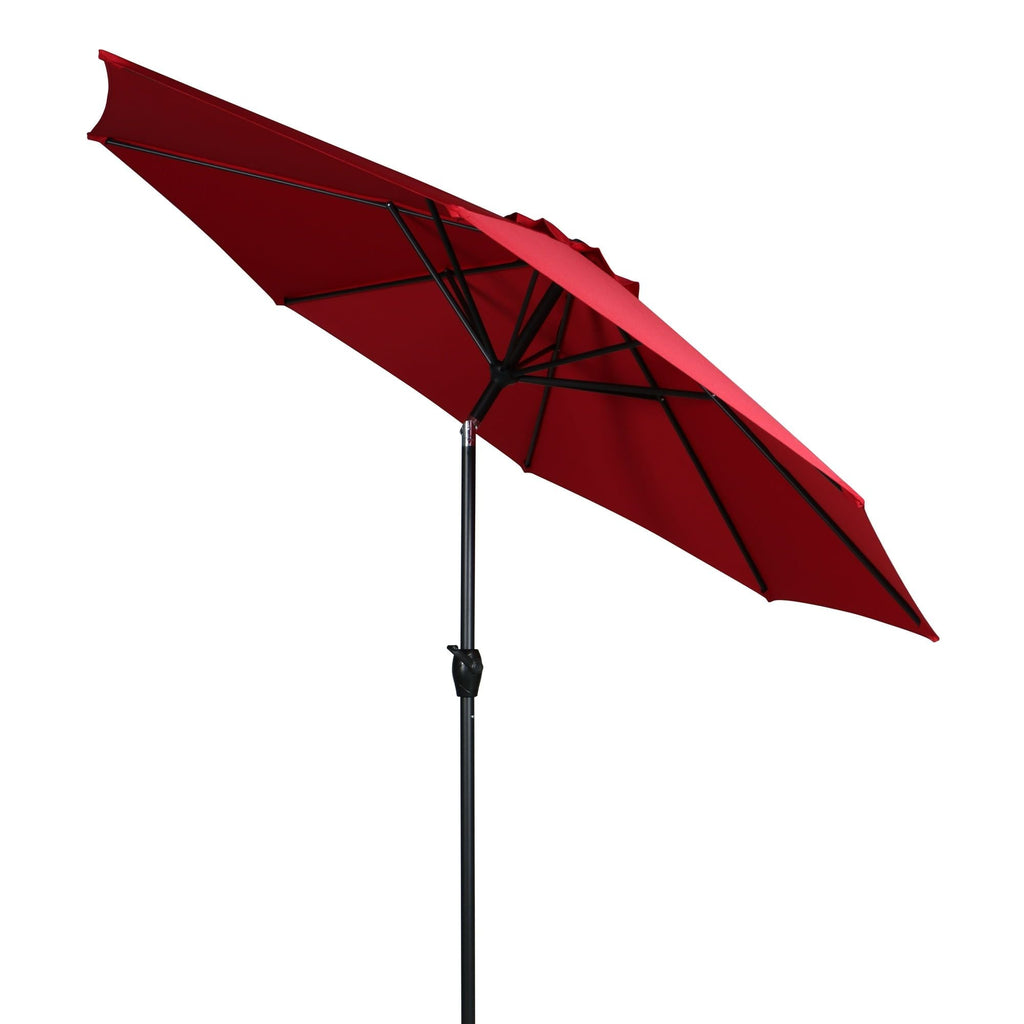 275 cm roter Terrassenschirm mit Kurbel und 3-fach kippbarem Schirmstock
