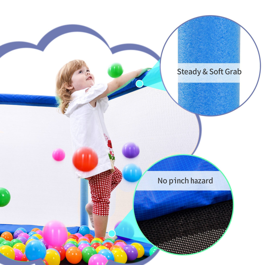 55'' Kleinkinder Trampolin mit Sicherheitsnetz und Bällen, Indoor Outdoor Mini Trampolin für Kinder