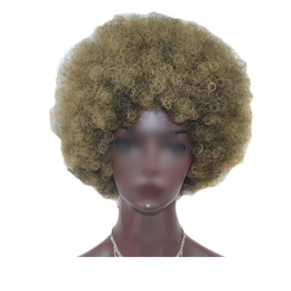 Khaki Kurze Afro Lockenperücken Frauen Große Flauschige Kunsthaar Kurze Vollperücke für Party und Alltag