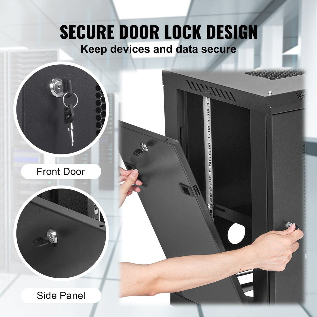 VEVOR 12U Wandschrank-Serverschrank, 39,4 cm Tiefe, Netzwerk-Rack-Gehäuse, trägt bis zu 90 kg, sicheres Verriegelungssystem, ideal für IT-Hardware, Audio-/Video-Komponenten