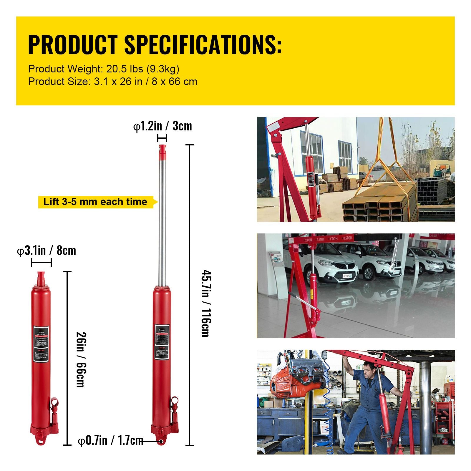 Hydraulischer Motorheber, 3 Tonnen/6600 lbs Tragkraft, mit Einzelkolbenpumpe und Gabelkopf-Basis, manueller Werkstattkran mit Griff, für Garage/Werkstattkräne, Motorlift-Hebezeug, Rot