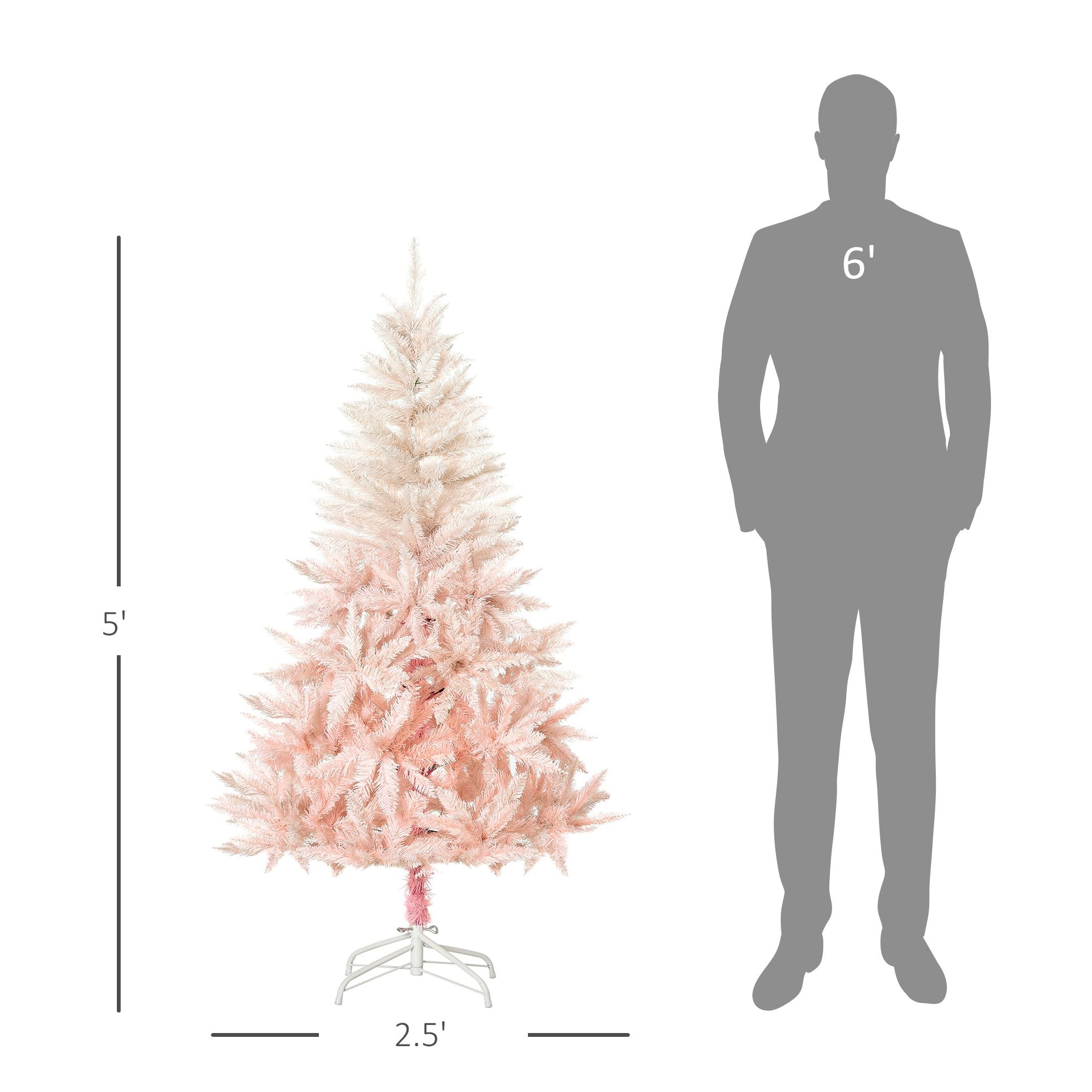 HOMCOM 150 cm Bleistift-Weihnachtsbaum, rosa Weihnachtsbaum mit 450 Zweigen und abnehmbarem Ständer, Weihnachtsdekoration für Hauspartys, Pink