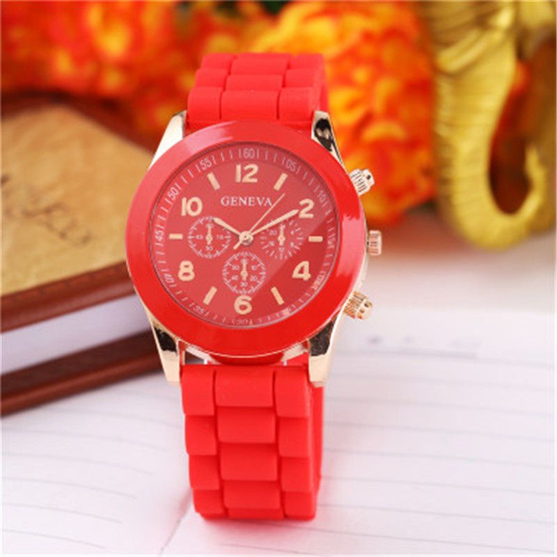 Luxuriöse Mode-Damenuhren Ultraleichte Quarzuhr Damenuhr Rotes Silikon-Armband relogio feminino