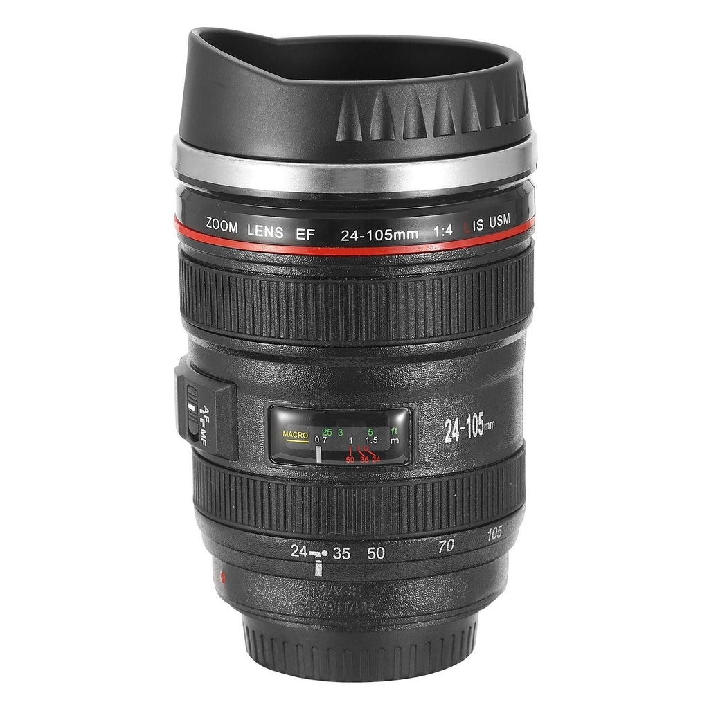 Kameraobjektiv-Kaffeetasse 400ml, lebensmittelechter Edelstahl, Reise-Fotografie Isolierbecher für alle Altersgruppen