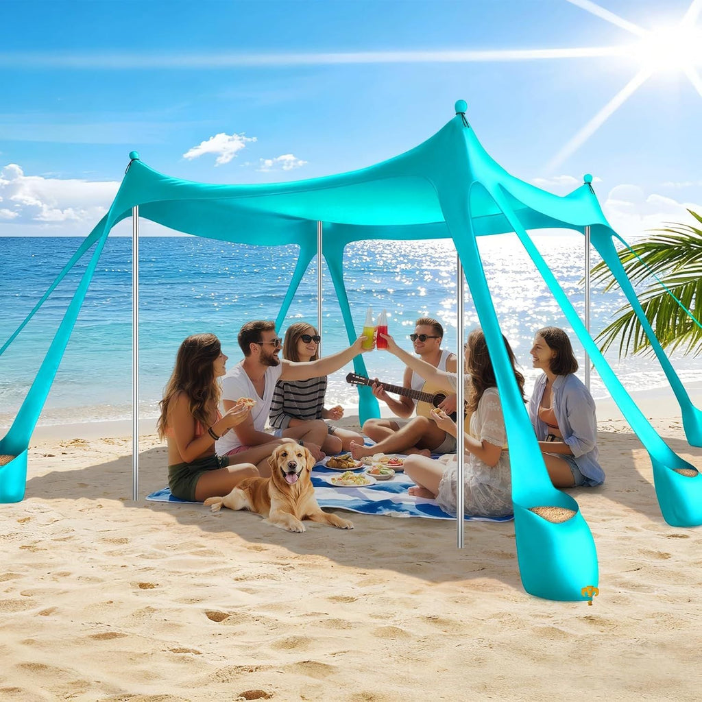 Ab zum Strand - Tragbarer Strandzelt-Sonnenschutz UPF 50+, Perfektes 3x3 m Pop-Up-Vordach für Spaß im Freien