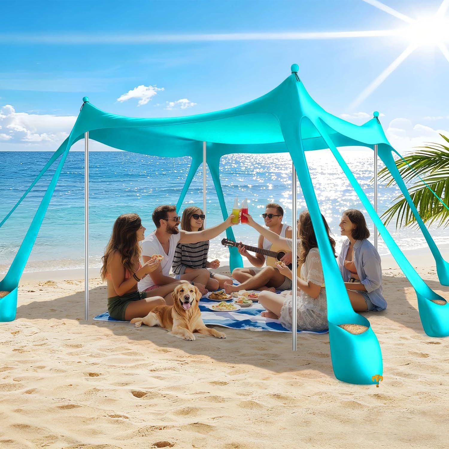 Ab zum Strand - Tragbarer Strandzelt-Sonnenschutz UPF 50+, Perfektes 3x3 m Pop-Up-Vordach für Spaß im Freien