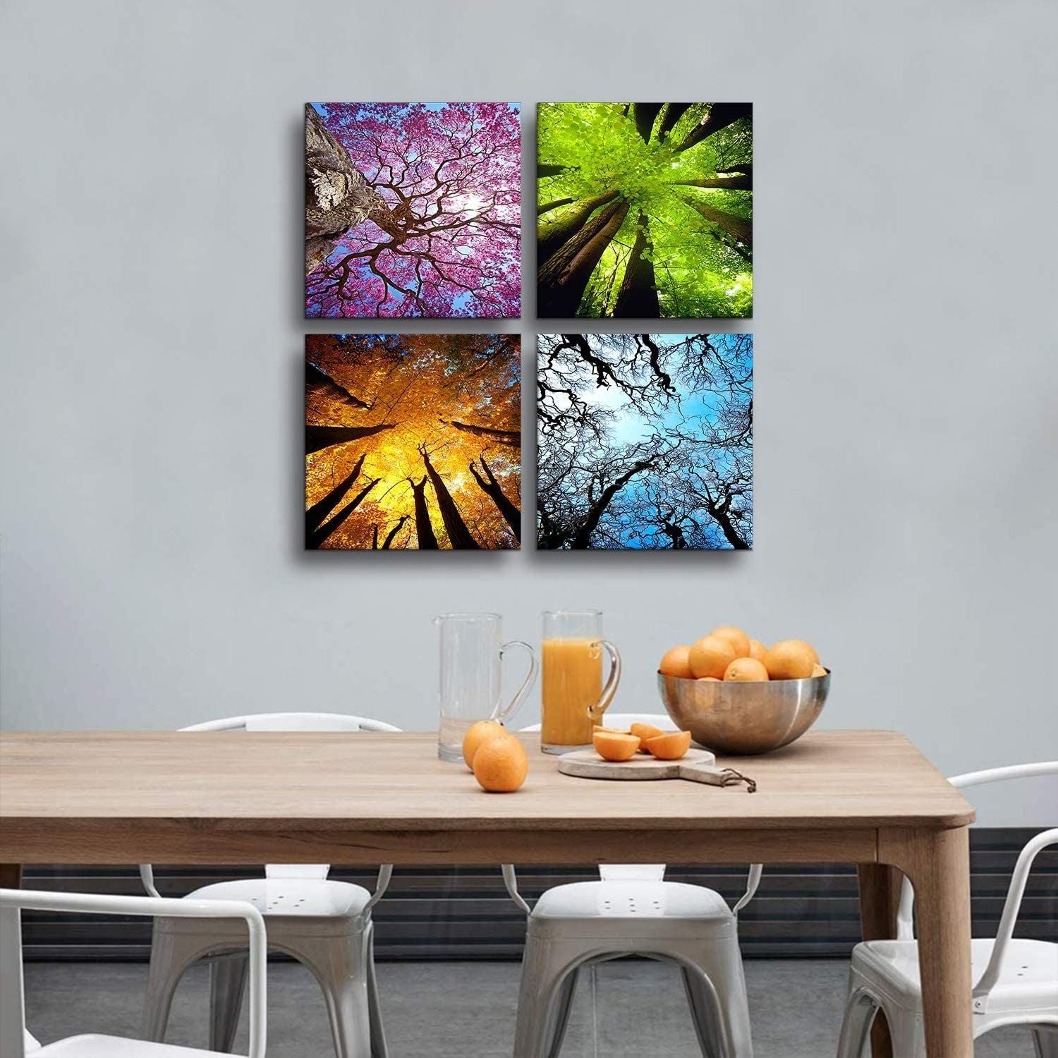 4 Panels Leinwand Wandkunst Frühling Sommer Herbst Winter Vier Jahreszeiten Landschaft Farbe Baum Malerei Bild Drucke Moderne Giclée Kunstwerke aufgespannt und gerahmt für Wohnzimmer Heimdekoration