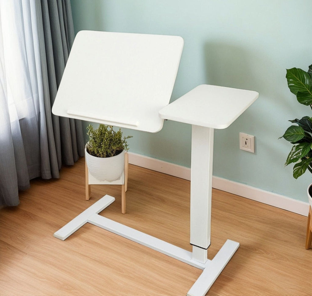 Beistelltisch für Laptops am Bett, mobiler, rollbarer Laptopständer, neigbarer Betttisch mit Rollen, höhenverstellbarer Laptoptisch für Bett, Sofa, Beistelltisch (WEISS)