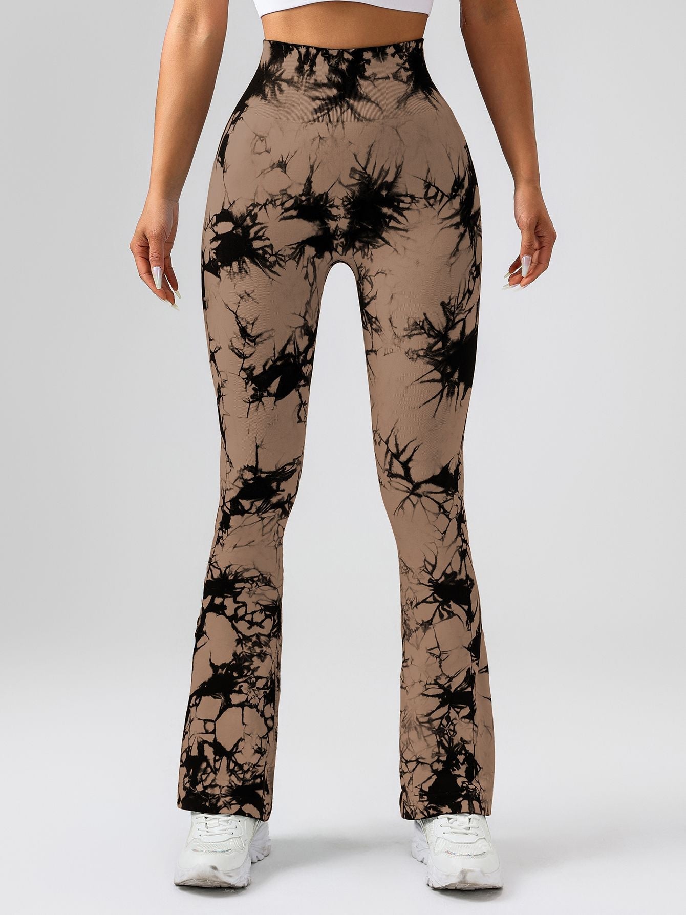 Damen High-Waist Yoga-Hose mit Bauchkontrolle und Schlag, Tie-Dye Stretch Slimming Bootcut Trainingshose, Fitness & Sport Activewear