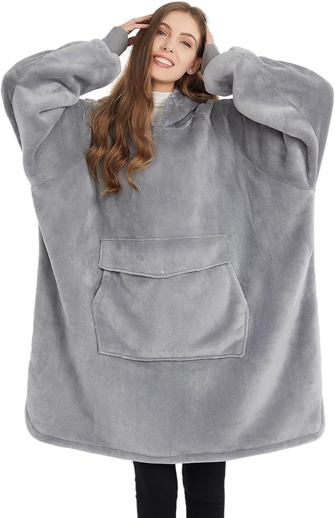 Krifey Wearable Blanket Hoodie, Übergroßer Sherpa Kapuzenpullover als Geburtstagsgeschenk Weihnachtsgeschenk für Mama Frauen Freundin Männer, Gemütliches Sweatshirt mit Riesen-Tasche