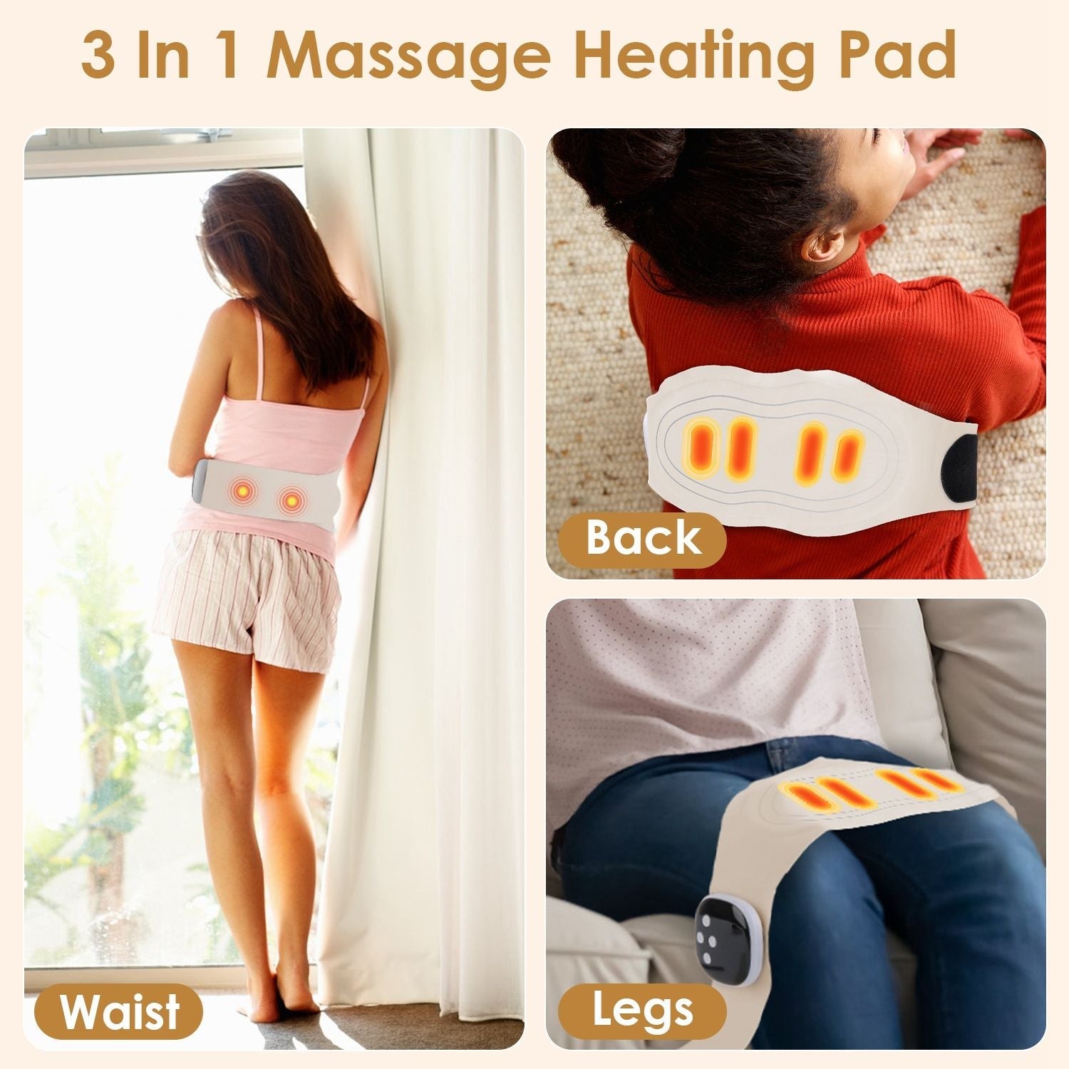 EMS Rückenmassagegerät Heizkissen Kabelloses Heizkissen für Rücken Bauch Taille mit Fernbedienung Magnetische Haupteinheit 8 Modi 19 Intensitätsstufen 3 Heizstufen