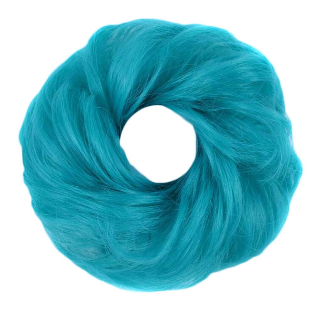 Chignon Élastique Vert Paon Postiche Cheveux Ondulés Frisés Extension de Cheveux Synthétique Chouchous