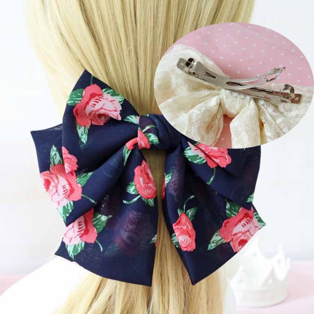 Jolies barrettes à cheveux en forme de nœud papillon à motif floral jaune, faites à la main en mousseline