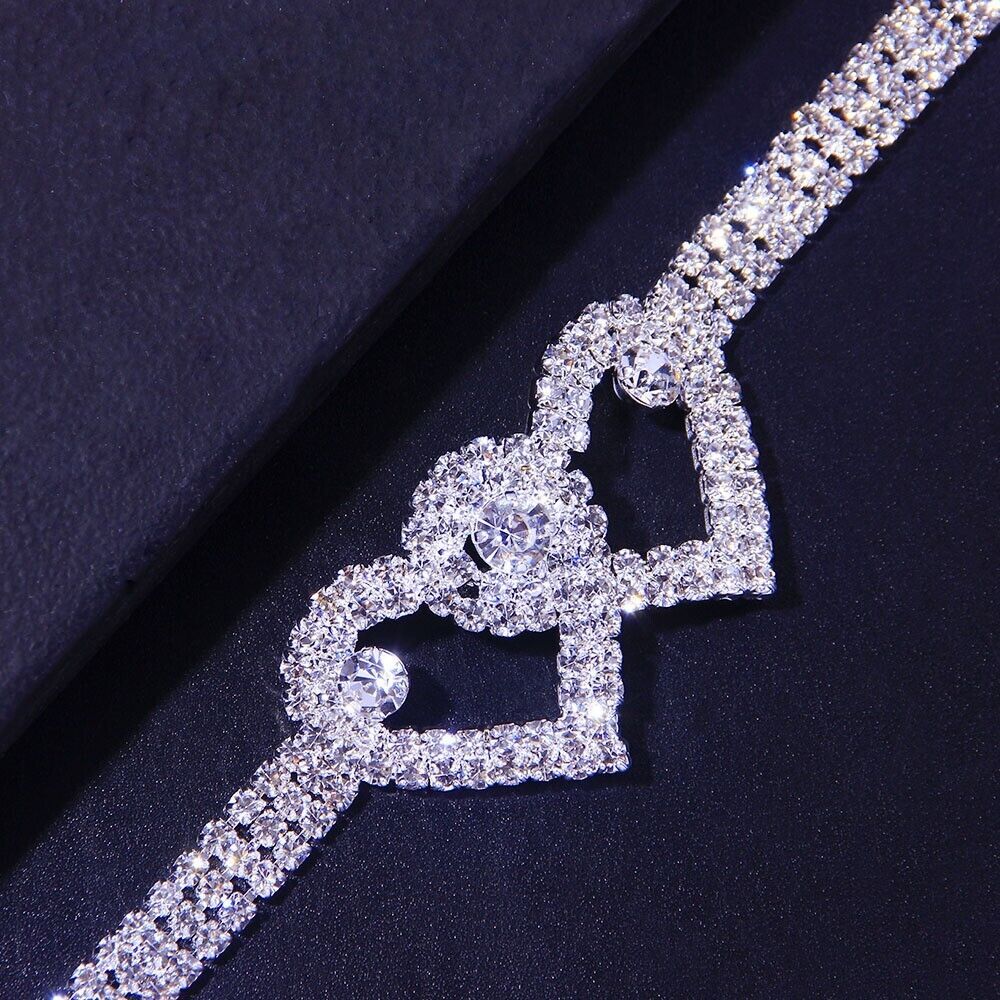 Doppel Herz Fußkettchen Armband Liebe Barfußkette Bling Kristall Fußkettchen US