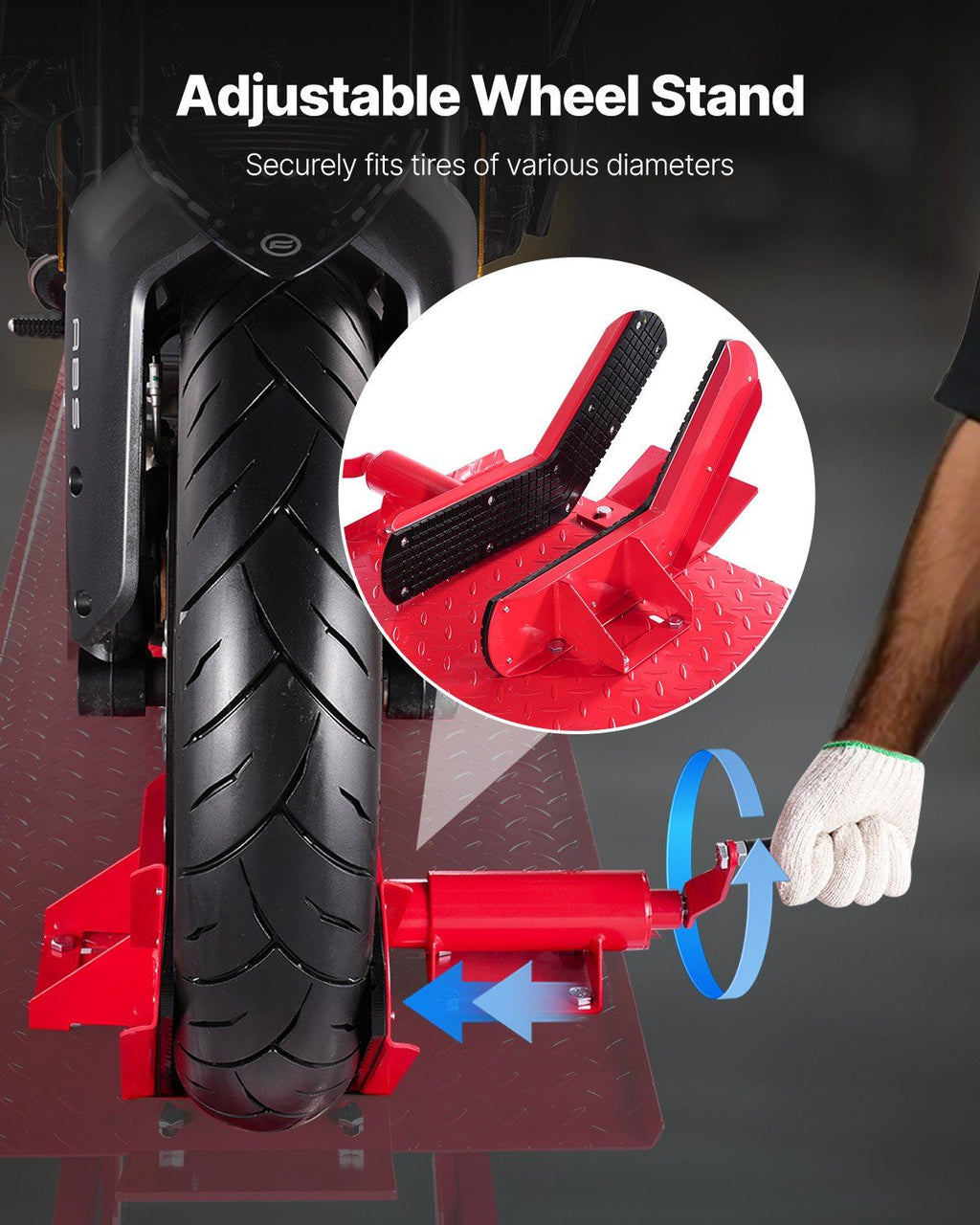 Motorrad-Hebebühne, 450 kg Tragkraft, 360° flexibel beweglicher Motorradständer, 21,8-78,7 cm Höhenbereich, Hochleistungs-Fahrradreparaturständer mit Sicherheitsschloss für ATVs, Dirt Bikes