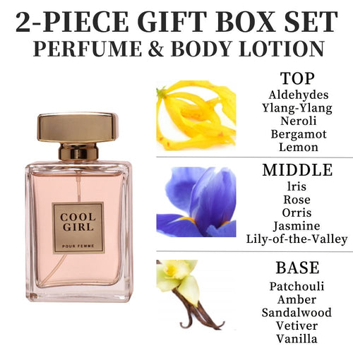 2-teiliges Set, Damen Parfumspray und Bodylotion Geschenkbox, langanhaltender Duft, Aldehyde, Jasmin, Ylang, Orangenblüte, Bergamotte, Zitronenaroma, sehr gut geeignet für Weihnachtsgeschenke, Dates, Partys