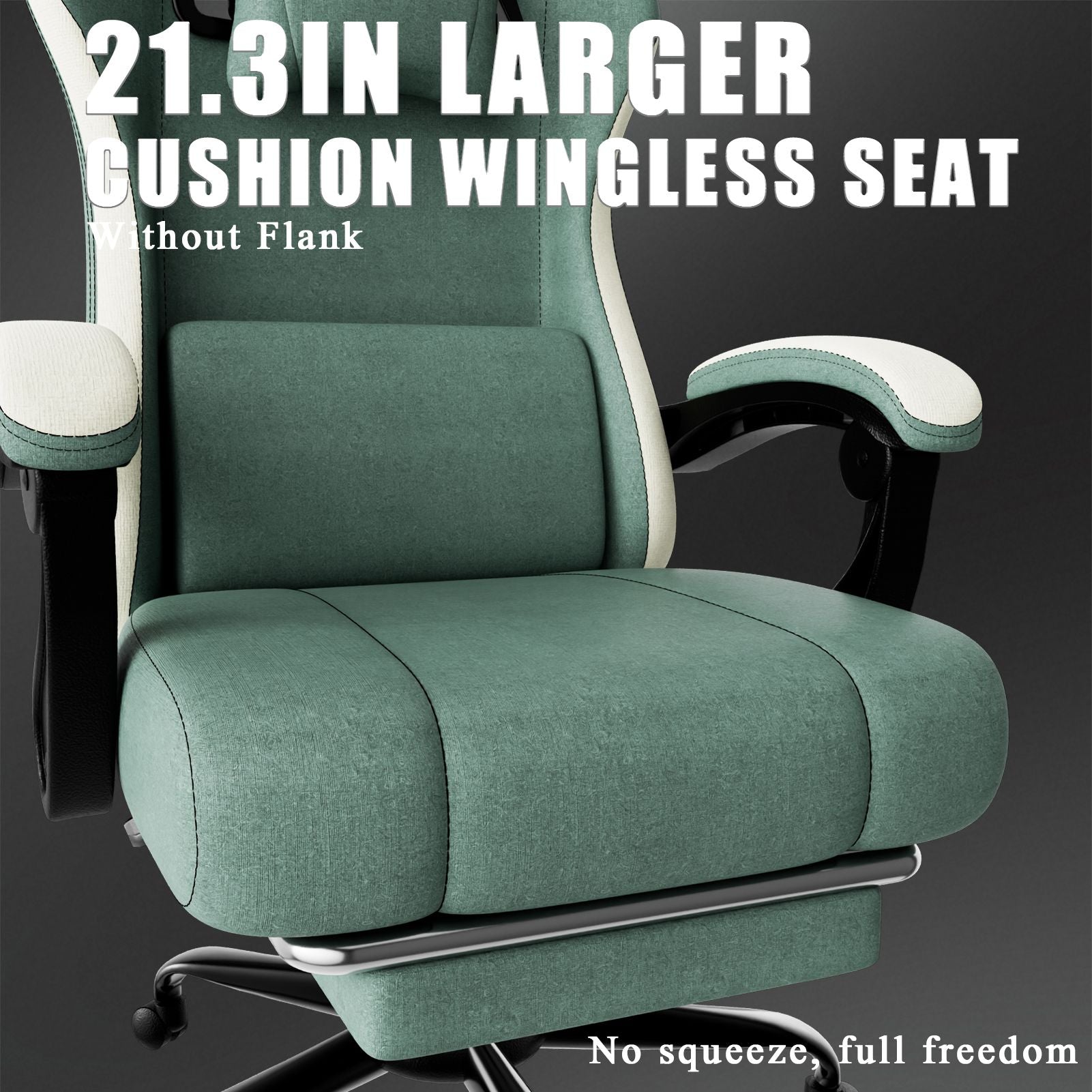 Chaise de jeu ergonomique avec coussin à ressorts ensachés, chaise d'ordinateur en tissu respirant avec repose-pieds, chaise de jeu vidéo avec soutien lombaire réglable pour adultes (Tissu)