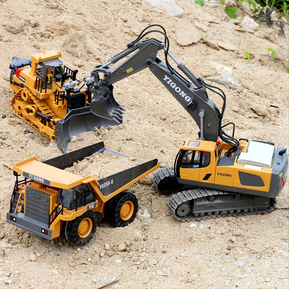 2.4G Fernbedienung; High-Tech 11-Kanal RC Bagger Kipper Planierraupe Legierung Kunststoff Technik Fahrzeug Elektronisches Spielzeug für Jungen Geschenke
