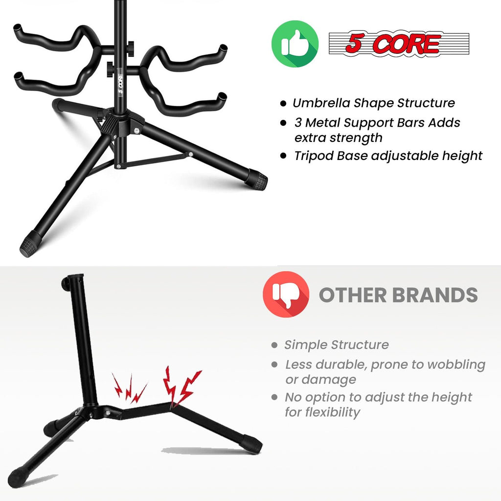 Support de guitare réglable double supports de guitare au sol avec support de manche universel pour instruments acoustiques électriques classiques basse pliable portable noir - GSH 2N1
