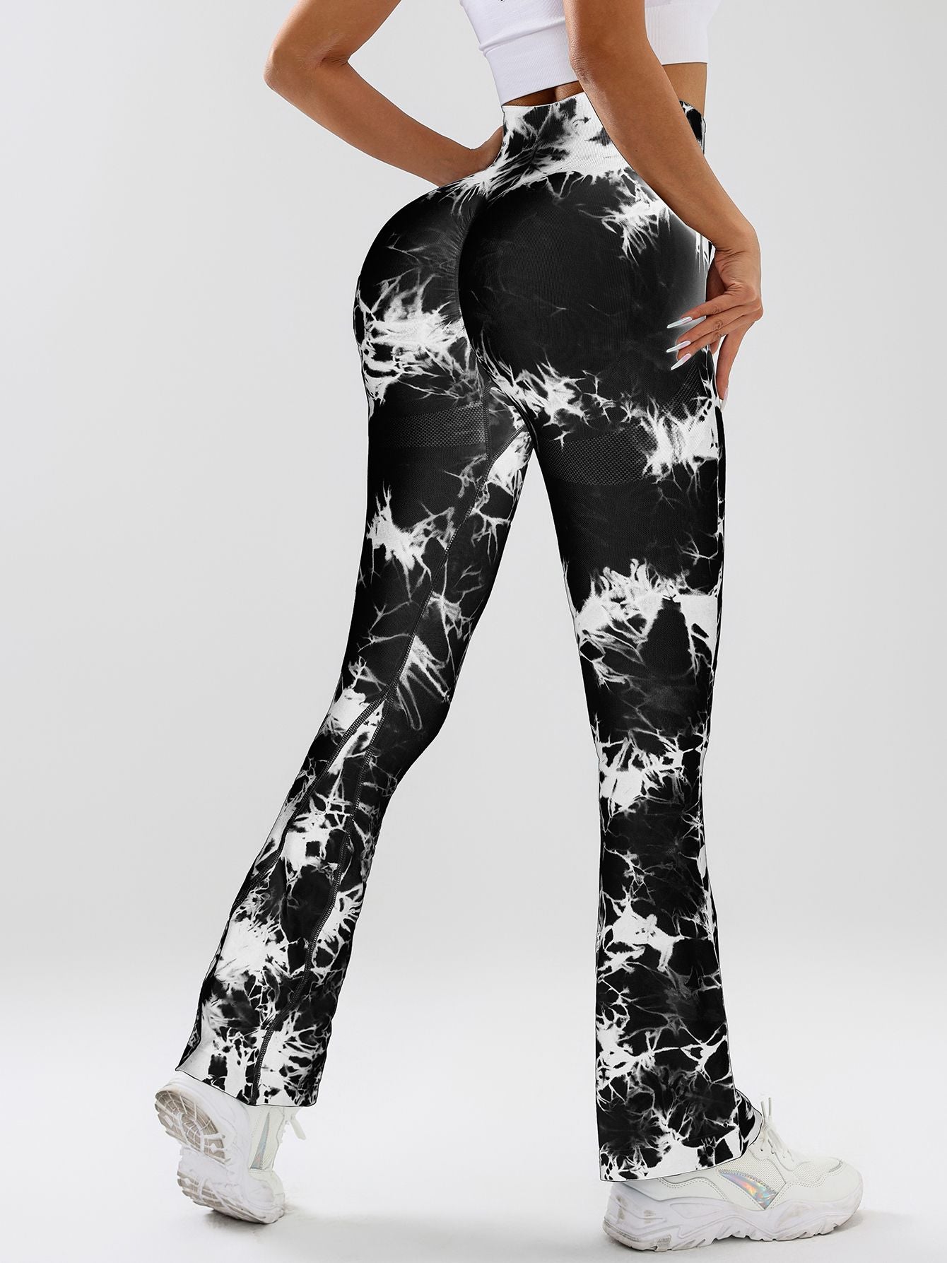 Damen High-Waist Yoga-Hose mit Bauchkontrolle und Schlag, Tie-Dye Stretch Slimming Bootcut Trainingshose, Fitness & Sport Activewear
