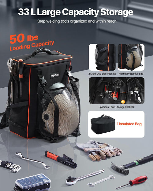 35.6L Schweißrucksack 600D Polyester Schweißer-Rucksack für Werkzeuge und Helm