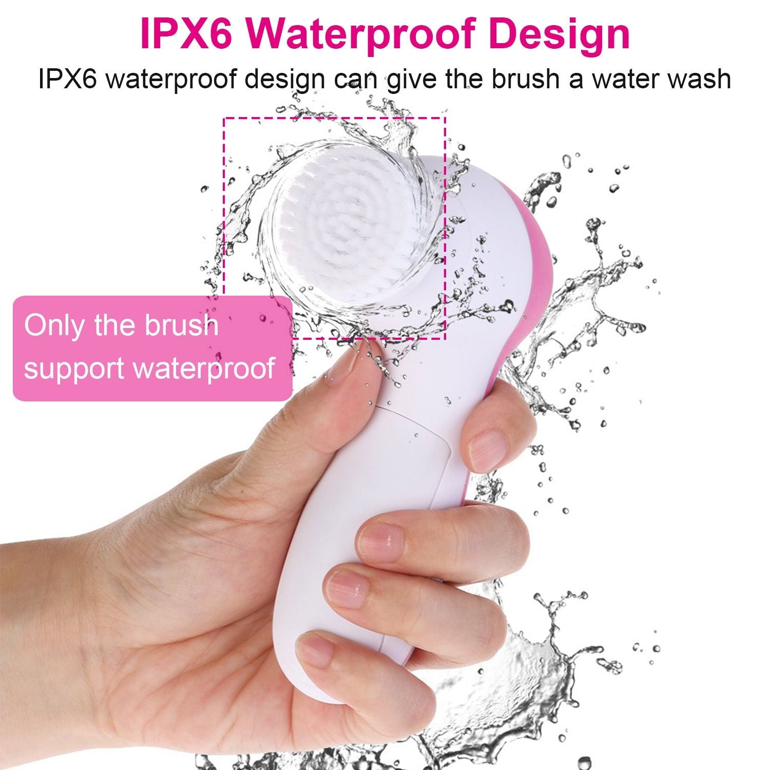 Brosse nettoyante visage électrique étanche avec 5 têtes de brosse pour femmes