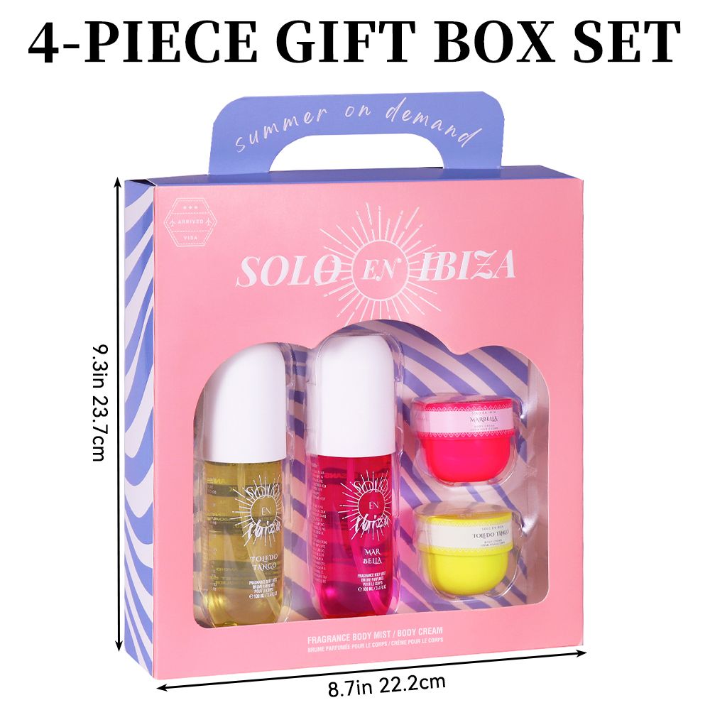 4-teiliges Reise-Set mit duftendem Körper- & Haar-Spray & Creme – 4 langanhaltende Düfte für Männer & Frauen – Perfekt für Dating, Alltag, Partys – Ultimative Geschenkbox