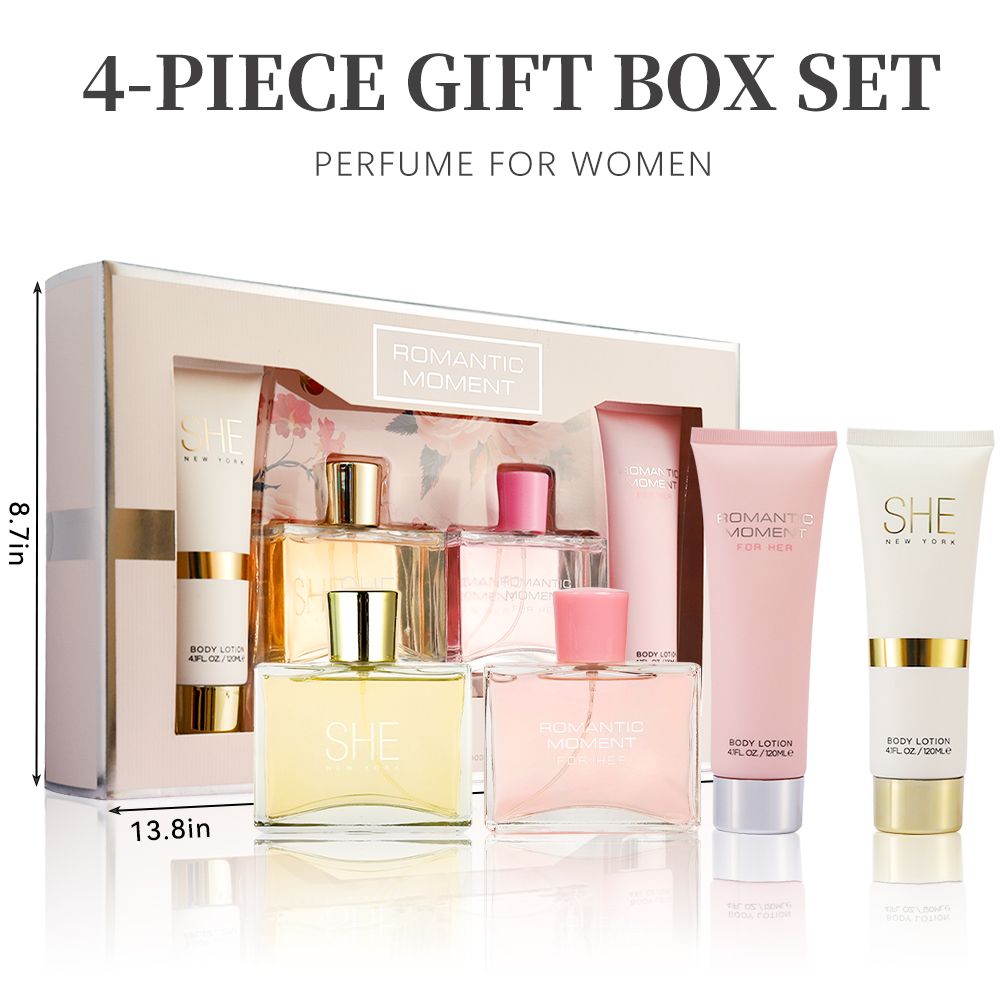 Damenduft- und Bodylotion-Geschenkset, 4-teilig | 2 langanhaltende Düfte, 100 ml Eau de Parfum & 120 ml Lotion | Ideal für Feiertage, Dates, den täglichen Gebrauch & Partys